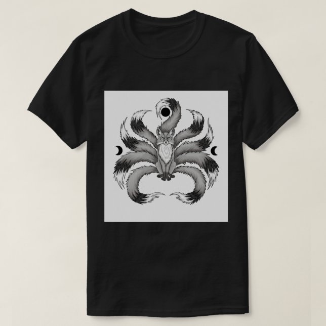 9 Tales Fox Guardian Black and White T Shirt (Design framsida)