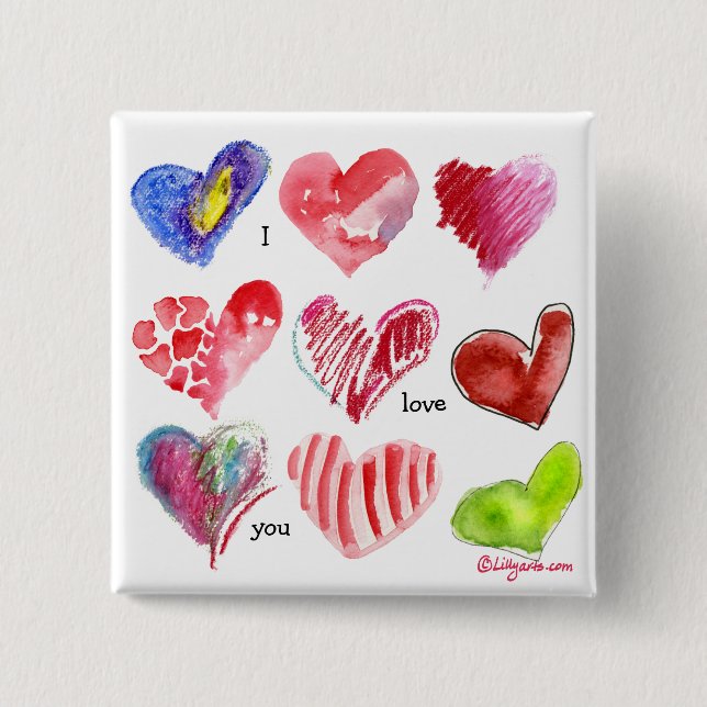 9 valentinhjärtor klämmer fast knapp (Framsida)