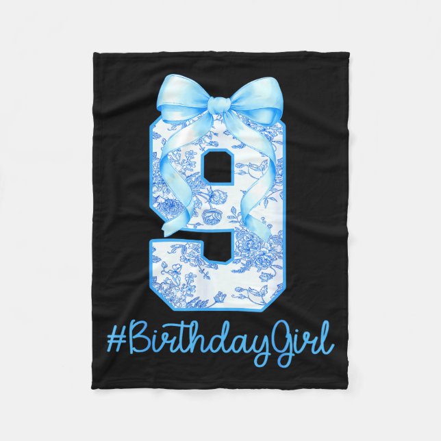 9 Year Old Birthday Girl Coquette Bow 9th Birthday Fleecefilt (Framsidan)