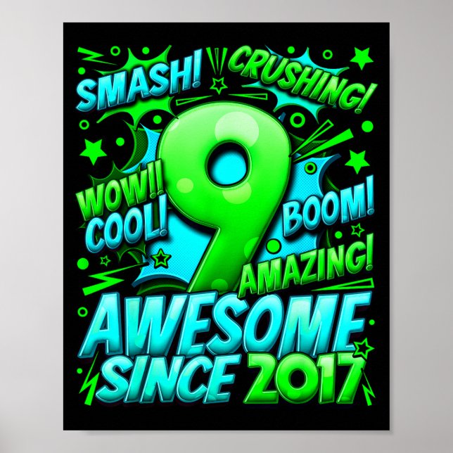 9 Year Old For Boys 9th Birthday Boy 9 Year Old Bo Poster (Framsidan)