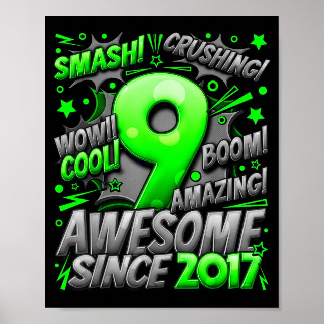 9 Year Old For Boys 9th Birthday Boy 9 Year Old Bo Poster (Framsidan)