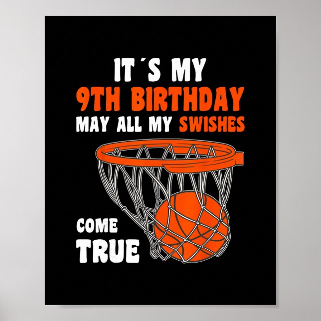 9 Year Old Happy 9th Birthday Sketll 9th Birthday  Poster (Framsidan)