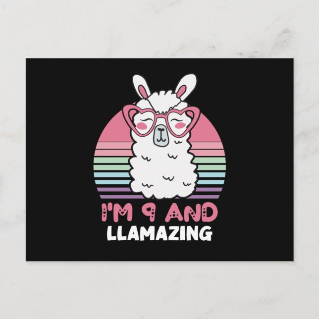 9 Years Old Bday Llamazing 9th Birthday Llama Vykort (Framsida)