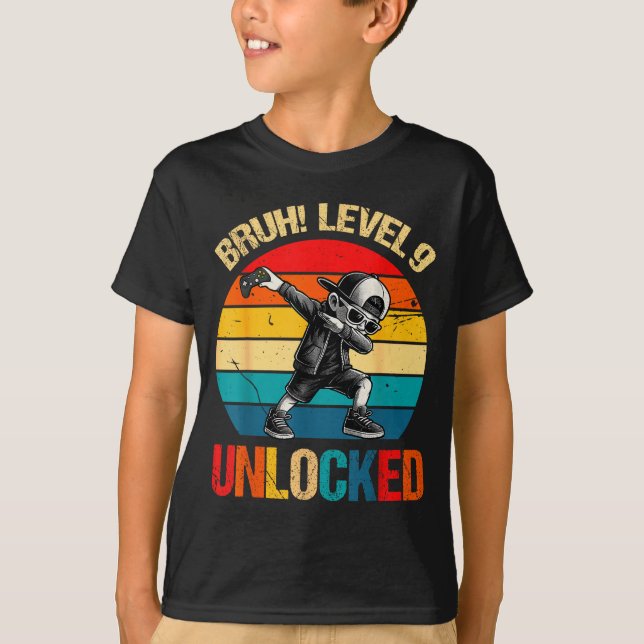 9 Years Old Dabbing Boy Bruh 9th Level Unlocked Bi T Shirt (Framsida)