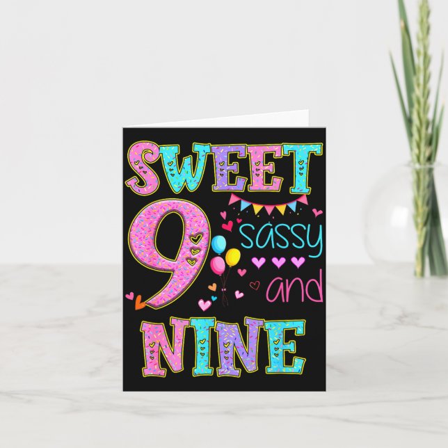 9 Years Old Sweet Sy And Nine Birthday Girl Donut  Kort (Framsida)