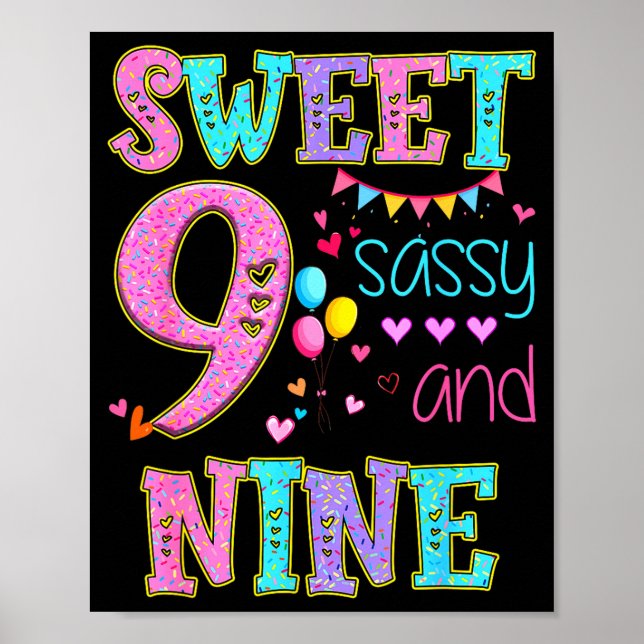 9 Years Old Sweet Sy And Nine Birthday Girl Donut  Poster (Framsidan)