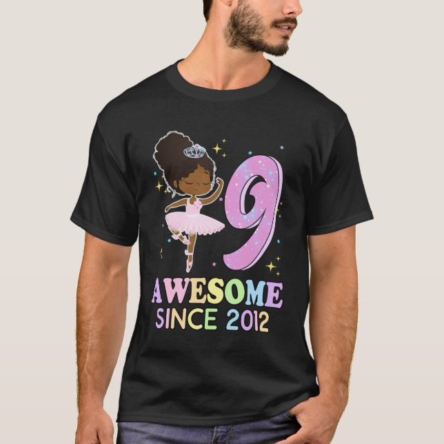 9th Bday Awesome Since 2012 Melanin Pride African  T Shirt (Framsida)