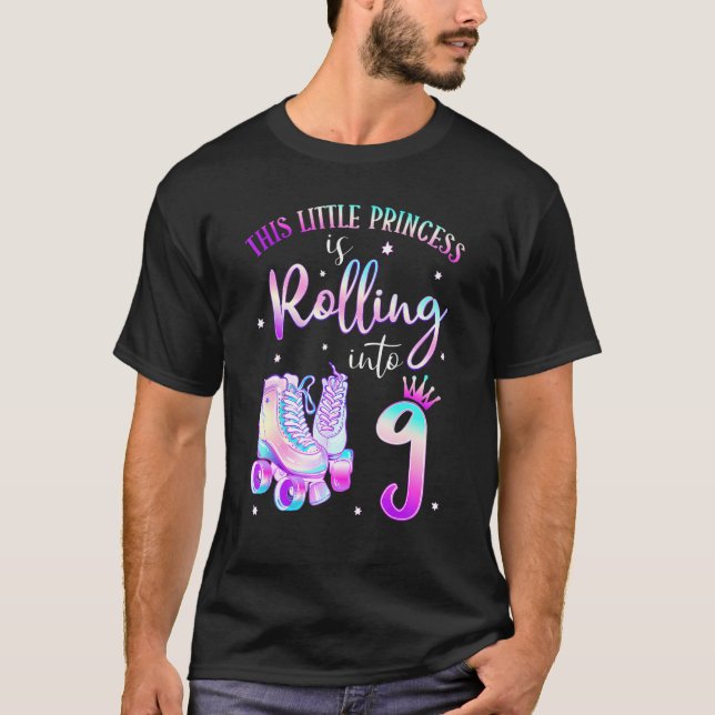 9th Bday Rolling Into 9 Birthday Roller Skate Them T Shirt (Framsida)