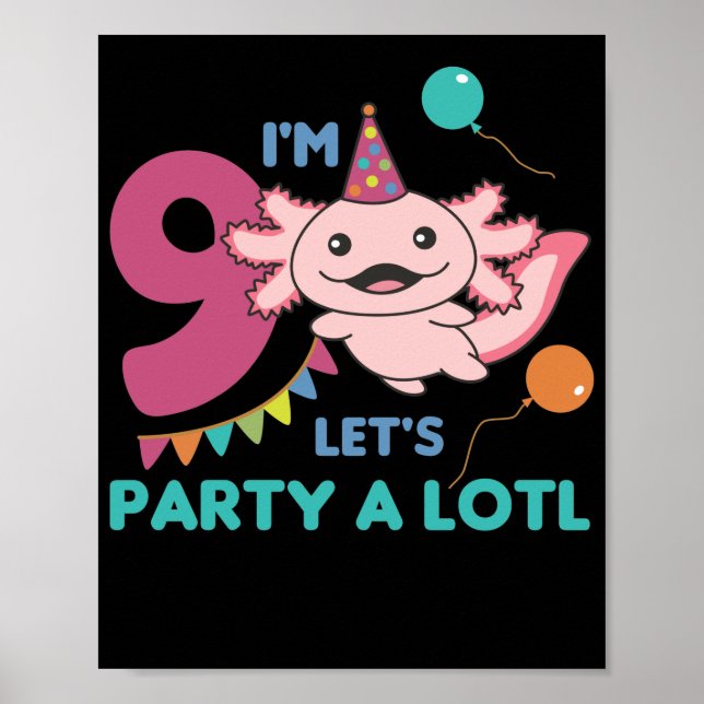9th Birthday Axolotl Nine Year Old Cute Axolotls Poster (Framsidan)