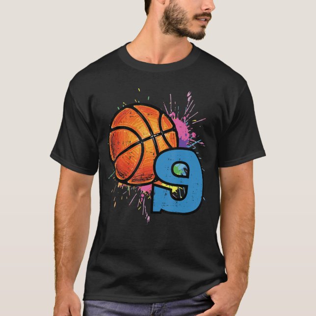 9th Birthday Basketball 9 Year Old Bday Sports Boy T Shirt (Framsida)