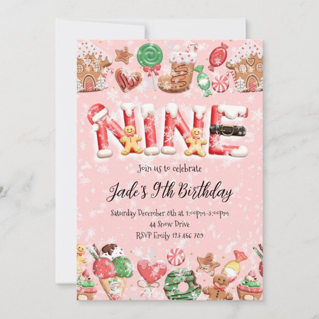 9th Birthday Christmas Party Invitation Inbjudningar (Framsida)