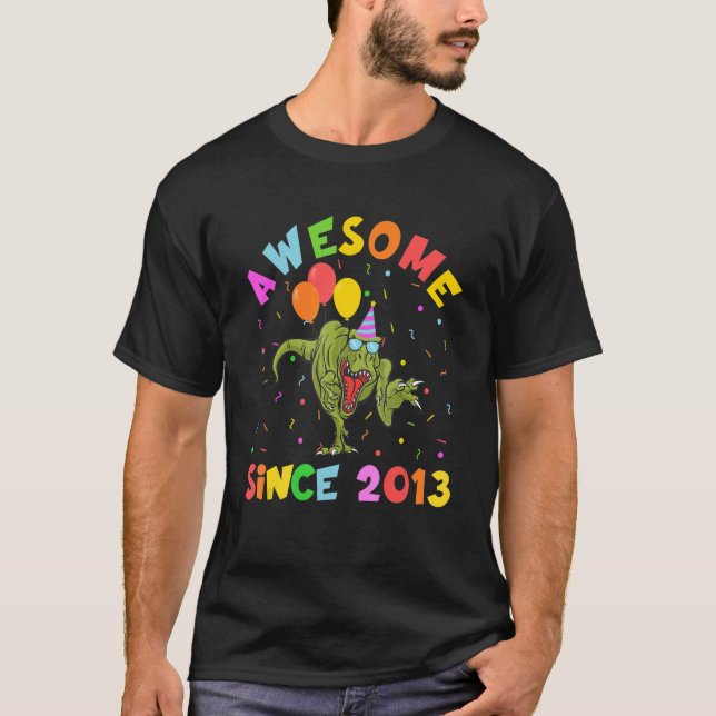 9th Birthday Dinosaur  Kids Awesome Since 2013 T Shirt (Framsida)