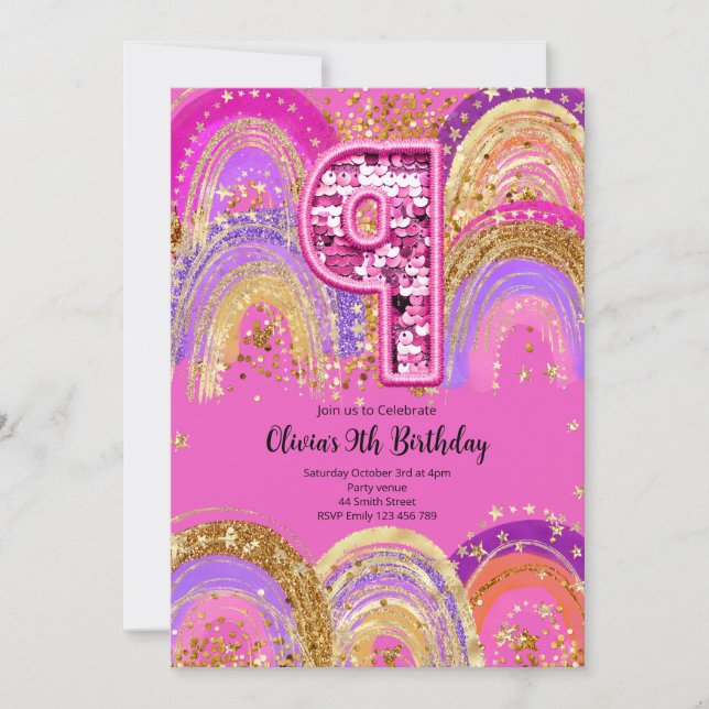 9th Birthday Girls Invitation Inbjudningar (Framsida)