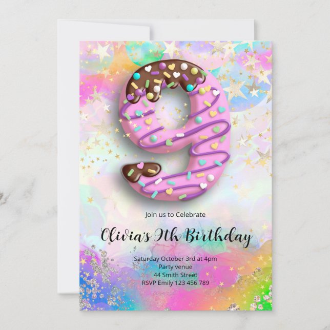 9th Birthday Girls Invitation Inbjudningar (Framsida)