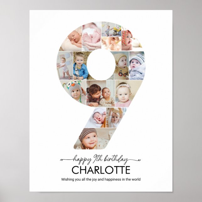 9th Birthday Number 9 Photo Collage Custom Picture Poster (Framsidan)