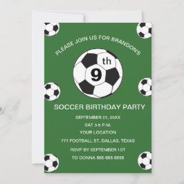 9th Birthday Party Soccer Green Boys Sports Inbjudningar