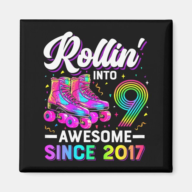 9th Birthday Shirt Girl Nine 9 Year Old Roller Ska Magnet (Framsidan)