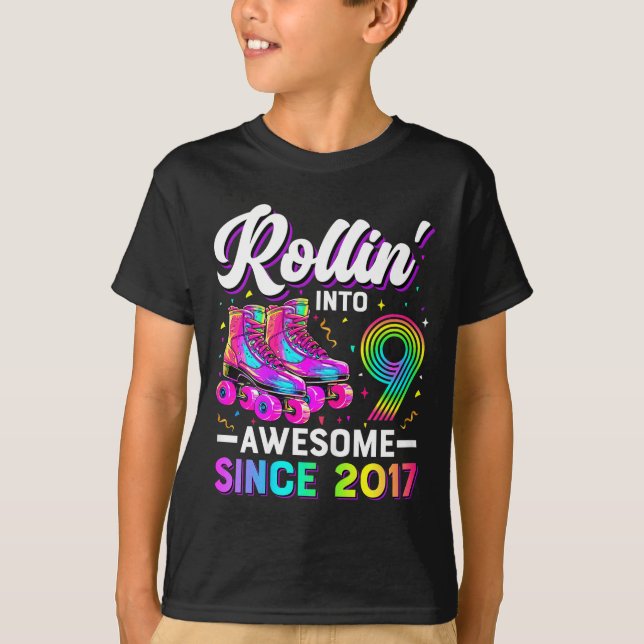9th Birthday Shirt Girl Nine 9 Year Old Roller Ska T Shirt (Framsida)