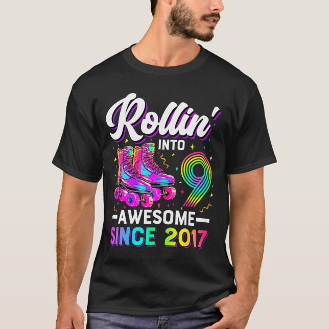 9th Birthday Shirt Girl Nine 9 Year Old Roller Ska T Shirt (Framsida)