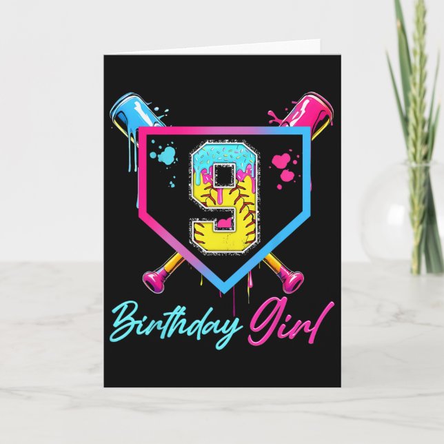 9th Birthday Softll Ice Cream Drip 9 Year Old Bday Kort (Framsida)