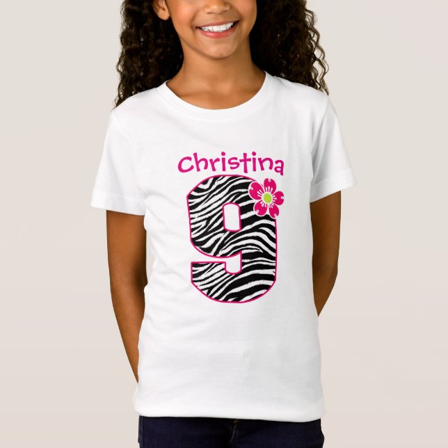 9th Födelsedagflickashock rosa & svart zebra Tee (Framsida)