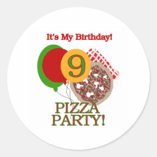 9th Pizzapartyfödelsedag Runt Klistermärke