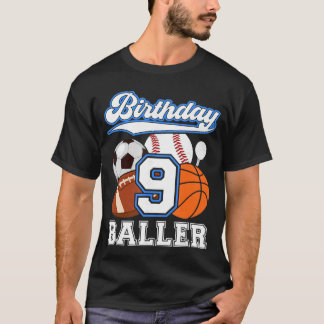 9th Sports Birthday Party Nine Year Old Boy Birthd T Shirt