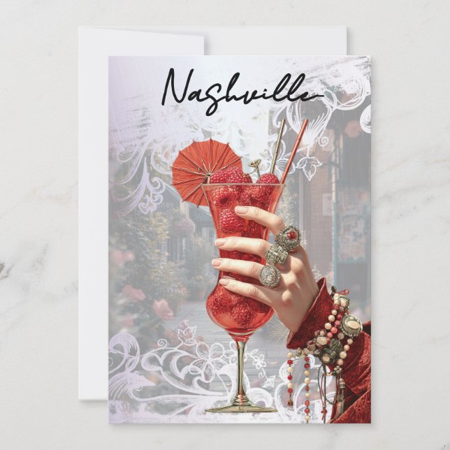 *~* A101 Cocktail FOTO Nashville 16 MOGENHETSBRÖLL Inbjudningar (Framsida)