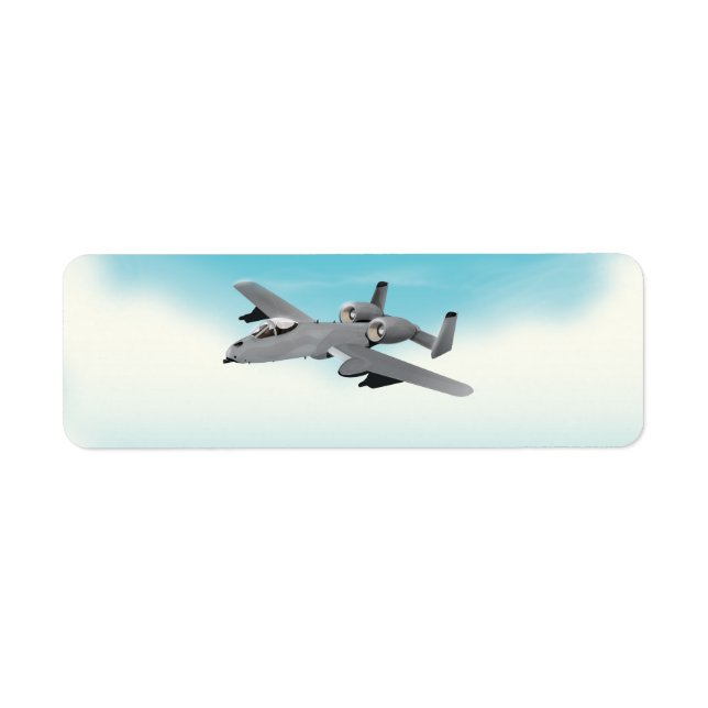 A10 militärflygplan illustration returadress etikett (Framsidan)