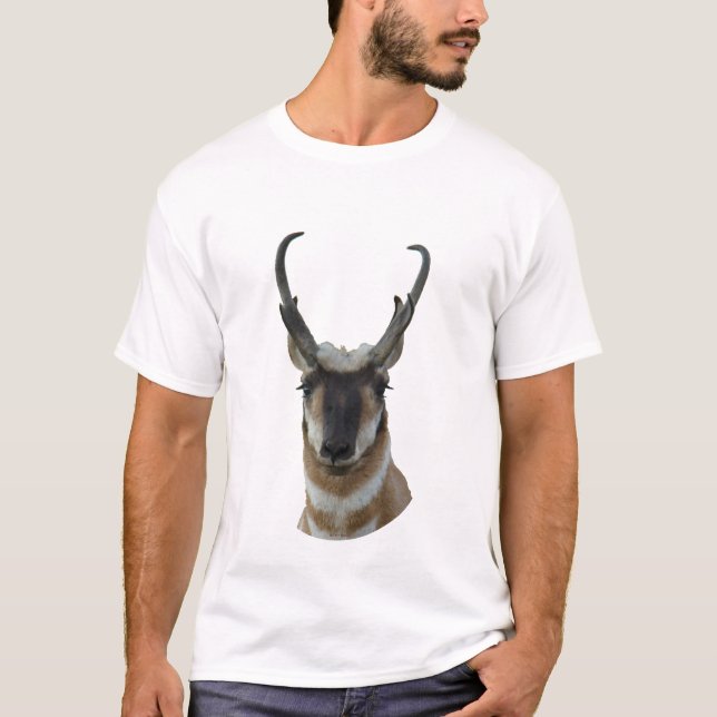 A19 Gaffelantilop Mörkt Ansikte Bocks Huvudskott Tee Shirt (Framsida)