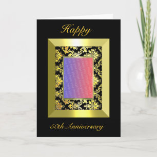 A1 50-årsjubileum Guld Black Damask Photo Inbjudan