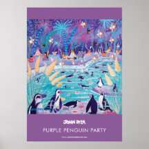 A2 poster av John Dyer. Lila Penguin Party