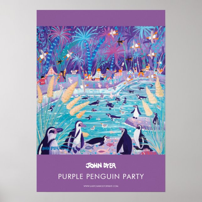 A2 poster av John Dyer. Lila Penguin Party (Framsidan)