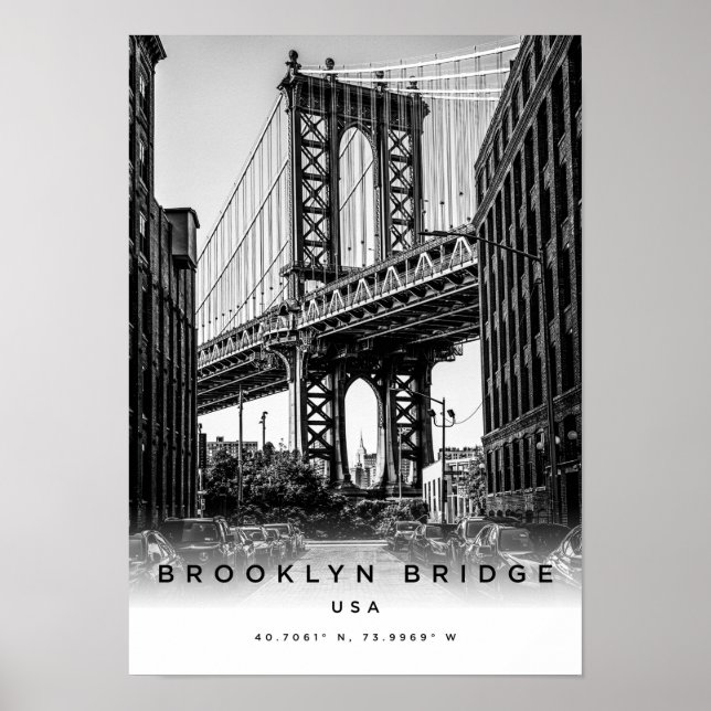 A3 Brooklyn Bridge USA Coordinates Poster (Framsidan)