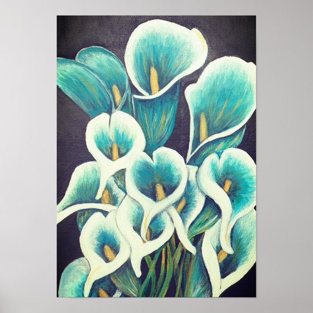 A3 Fackelrosa blommor - akrylmålning Skriv ut Poster (Framsidan)