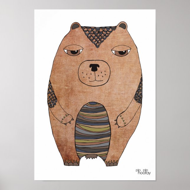 A3 Modern Bear Kids Art Illustration Poster (Framsidan)