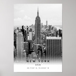 A3 New York USA-koordinater Poster