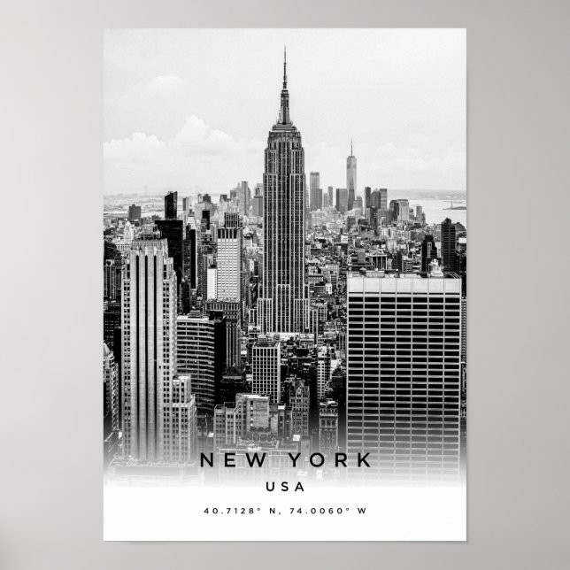 A3 New York USA-koordinater Poster (Framsidan)