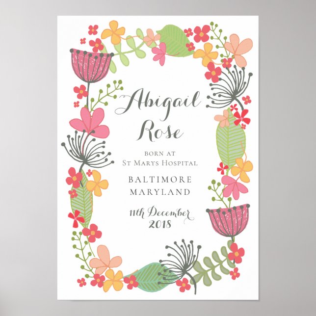 A3 Ny Bebis Flickan Födelse Tillkännagivande Minne Poster (Framsidan)