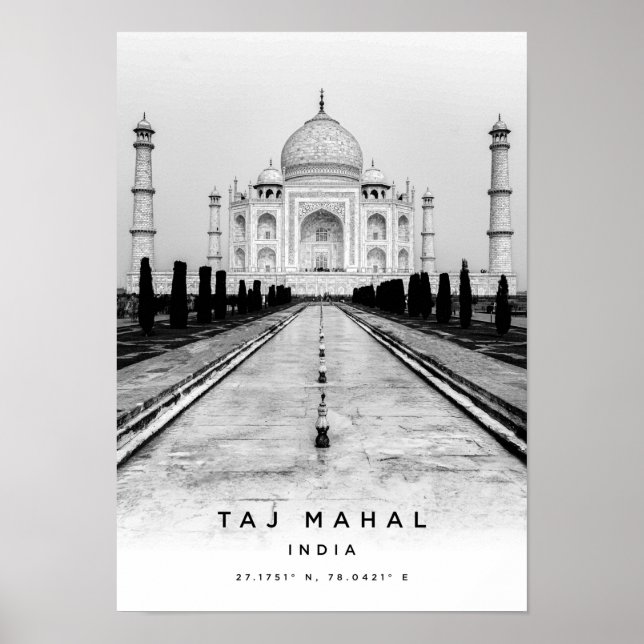 A3 Taj Mahal India Coordinates Poster (Framsidan)