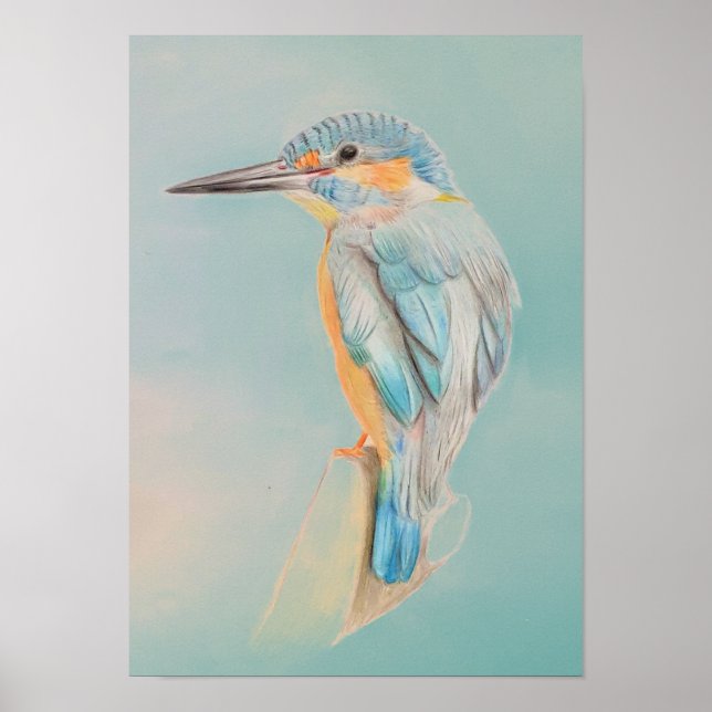 A3 Vackert Teckning-utskrift av Kingfisher Pencil Poster (Framsidan)