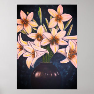 A3 Vackvit blommor, akrylmålning Skriv ut Poster