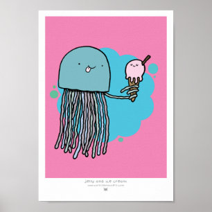 A4-tryck av maneter och glass (ROSA BACKGROUND) Poster