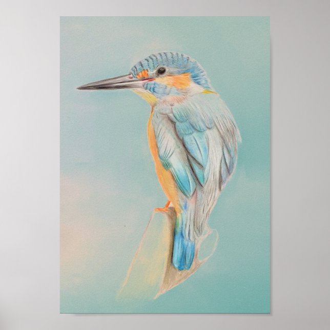 A4 Vackert Teckning-utskrift av Kingfisher Pencil Poster (Framsidan)