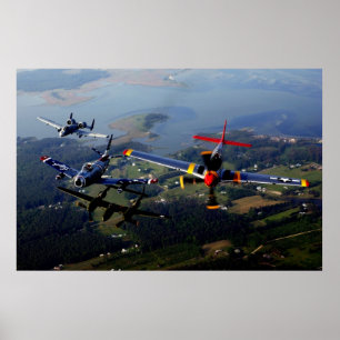A-10, F-86, P-38 och P-51 Heritage Forformation Po Poster