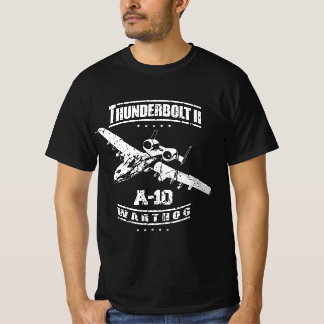 A-10 Thunderbolt II Warthog USAF Attack Jet Distre T Shirt (Framsida)