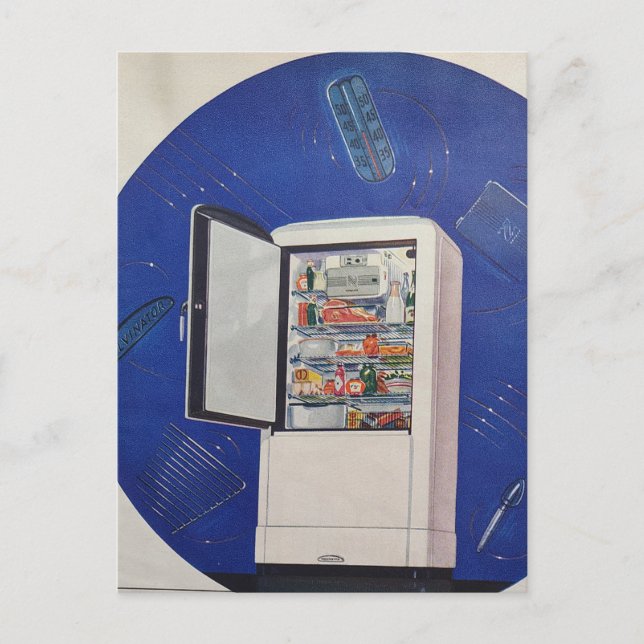 A 1930s era refrigerator ad vykort (Framsida)