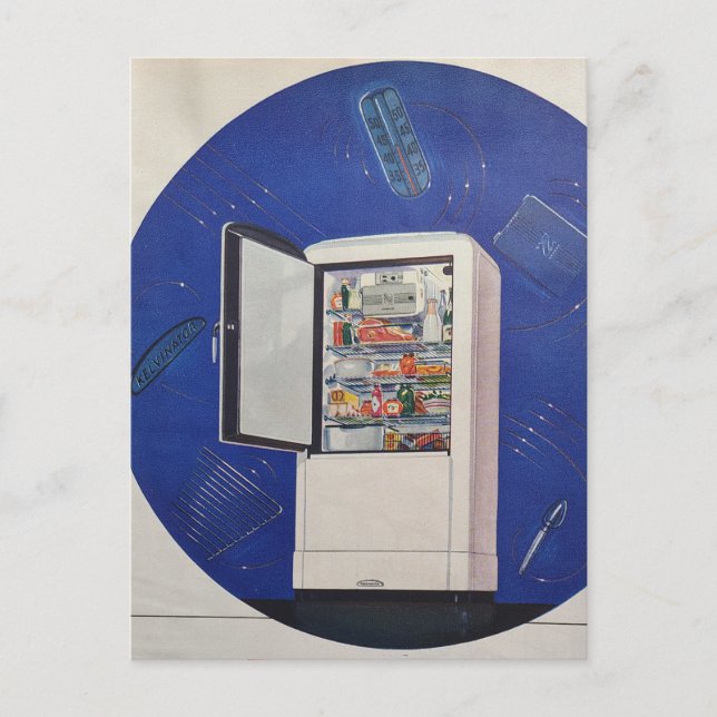 A 1930s era refrigerator ad vykort (Framsida)