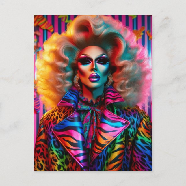 A 1980s Drag Queen in Animal Print Vykort (Framsida)
