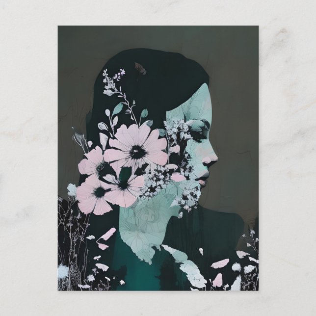 A Abstrakt Collage for Woman and Flowers Vykort (Framsida)